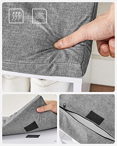 VASAGLE benk, med gr pute og 15 rom for sko - hvit sponplate (105x30)