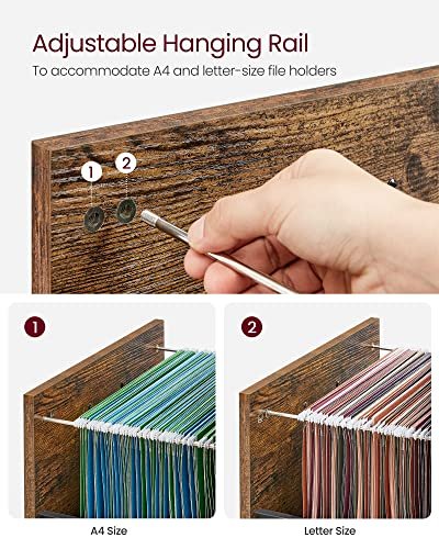 VASAGLE arkivskap, m. 2 skuffer, 1 pen plass og hjul - rustikk brun sponplate og sort stl