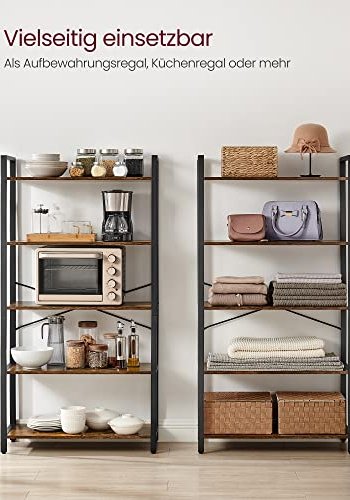 VASAGLE Bücherregal, mit 5 Regalen – rustikale braune Spanplatte und schwarzer Stahl