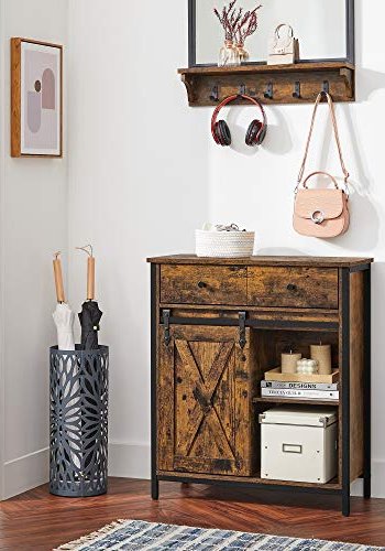 VASAGLE Sideboard, mit 1 Schiebetür, 2 verstellbaren Einlegeböden, 1 Schublade – rustikale braune Spanplatte und schwarzer Stahl