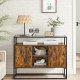 VASAGLE Sideboard, mit 2 Türen und Regal – Hartglas, rustikale braune Spanplatte und schwarzer Stahl
