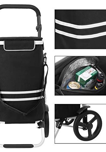 SONGMICS vogn, 35L, sammenleggbar, isolert kjlebag, avtagbar ryggsekk, hjul - svart polyester