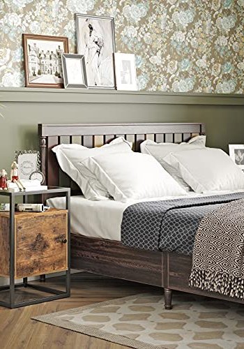 VASAGLE nattbord, m. 1 dr og 1 hylle - herdet glass, rustikk brun sponplate og svart jern (40x40)