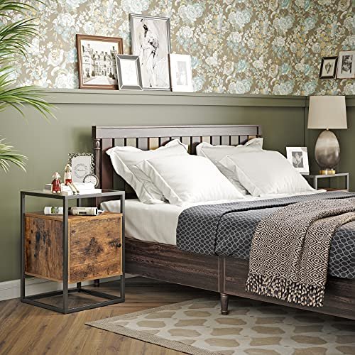 VASAGLE nattbord, m. 1 dr og 1 hylle - herdet glass, rustikk brun sponplate og svart jern (40x40)