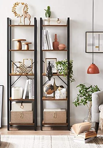 VASAGLE bokhylle, m. 5 hyller - rustikk brun sponplate og sort stl