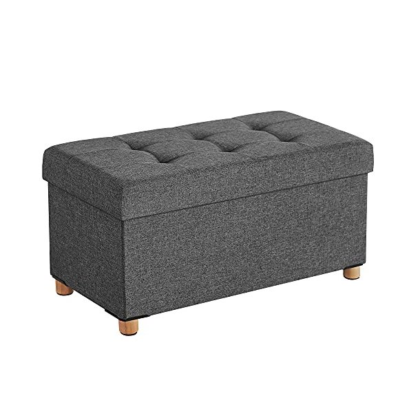 SONGMICS opbevaringsbnk, m. 1 lg, foldbar - mrkegr linned og natur tr (76x38)