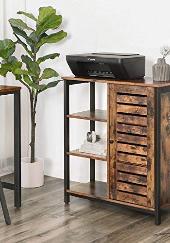 VASAGLE Schrank, mit 1 Lamellentür und 4 Einlegeböden – rustikale braune Spanplatte und schwarzer Stahl