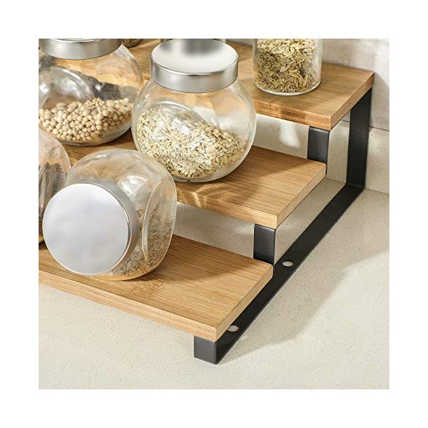 Krydderihylde, 3-lags udtrksbar, stabelbar - natur bambus og sort stl (st med 2)