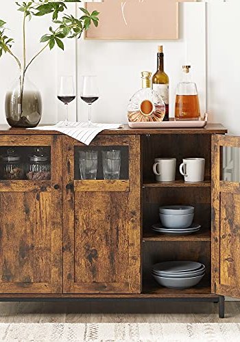 VASAGLE skjenk, m. 3 glassdrer og justerbare hyller - rustikk brun sponplate og sort stl