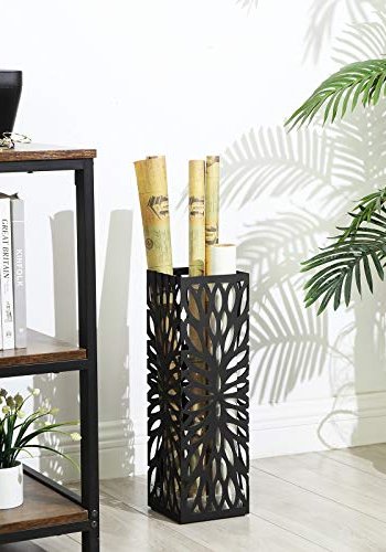 SONGMICS paraplyholder, firkantet, m. 4 kroker og avtagbart dryppbrett - svart metall