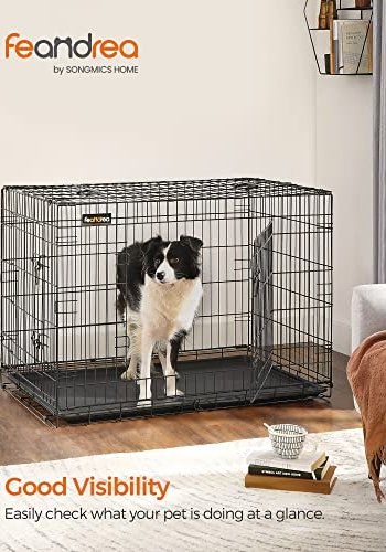 FEANDREA hundeboks, sammenleggbar, med hndtak og 2 drer - svart jern