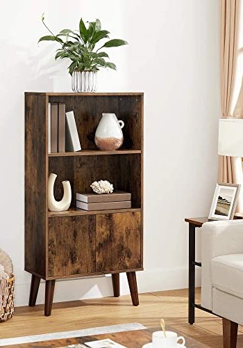 VASAGLE bokhylle, m. 2 drer og 2 hyller - rustikk brun sponplate og tre