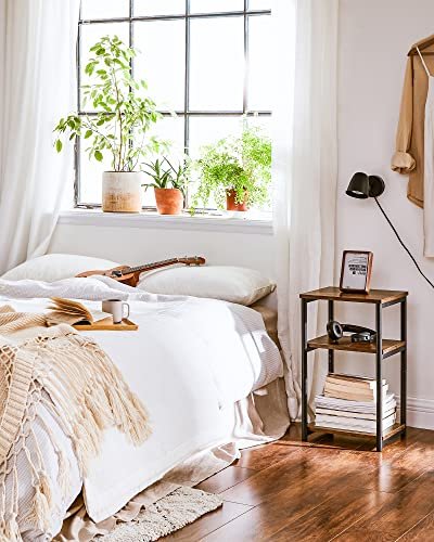 VASAGLE sidebord, m. 2 hyller, rektangulre - rustikk brun sponplate og sort stl (34x30)