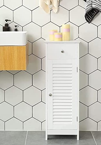 VASAGLE baderomsskap, m. 1 sprossedr, 1 hylle og 1 skuff - hvit MDF