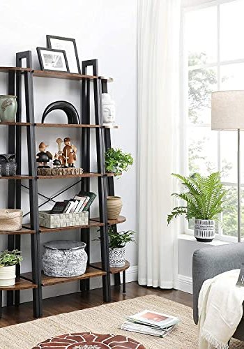 VASAGLE hjrne bokhylle, m. 5 hyller - brun sponplate og sort stl