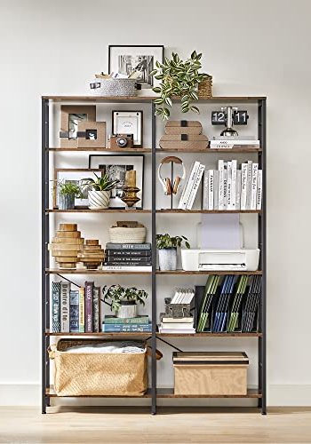 VASAGLE bokhylle, m. 5 hyller - rustikk brun sponplate og sort stl