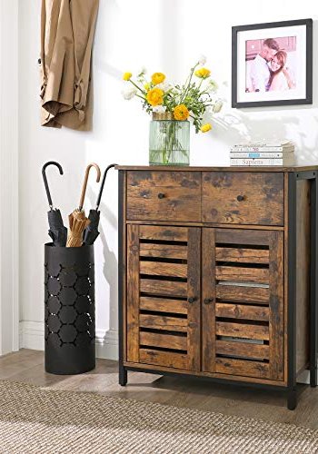 VASAGLE Schrank, mit 2 Lamellentüren, 1 Schublade und 1 Regal – rustikale braune Spanplatte und schwarzer Stahl