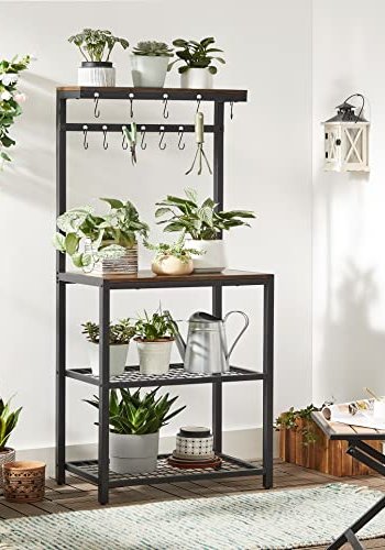 VASAGLE kjkkenhylle, m. 12 kroker og 4 hyller - rustikk brun sponplate og sort stl