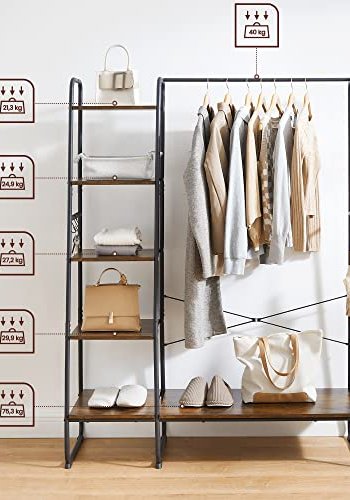 VASAGLE klesstativ, m. 6 S-kroker og 5 hyller - rustikk brun sponplate og sort stl