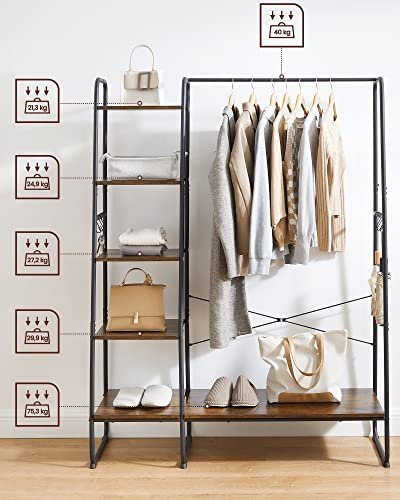 VASAGLE klesstativ, m. 6 S-kroker og 5 hyller - rustikk brun sponplate og sort stl