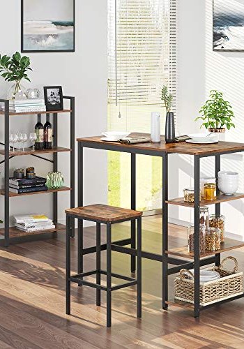 VASAGLE barbord, m. 3 hyller - rustikk brun sponplate og sort stl (109x60)