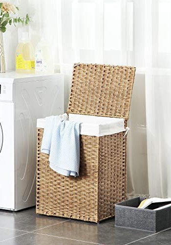 SONGMICS skittentyskurv, med lokk, hndtak, sammenleggbart, avtagbart fr - bomull og naturlig polyrattan