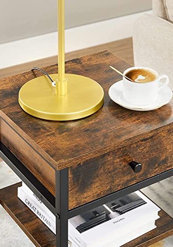 VASAGLE hyt nattbord, m. 2 hyller og 1 skuff - rustikk brun sponplate og sort stl (35x35)