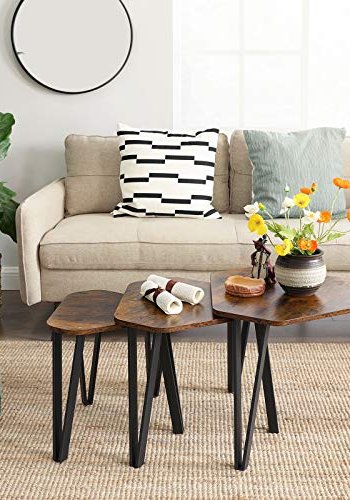 VASAGLE hekkebord, sekskantet - rustikk brun sponplate og svart stl (sett med 3)