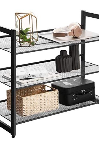 SONGMICS 3-lags skostativ oppbevaring, stlnetting, flatt eller vinklet stablebart skostativ for 9 til 12 par sko, svart LMR03B