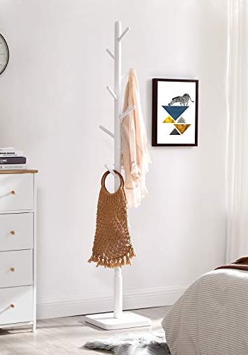 VASAGLE kldhngare, kldhngare i massivt tr, fristende hallkldhngare med 8 krokar fr rockar, hattar, vskor, handvskor, fr hall, hall, gummitrkrokar och stng, vit RCR010W02