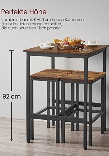 VASAGLE barbord, firkantet - brun sponplate og sort stl (60x60)