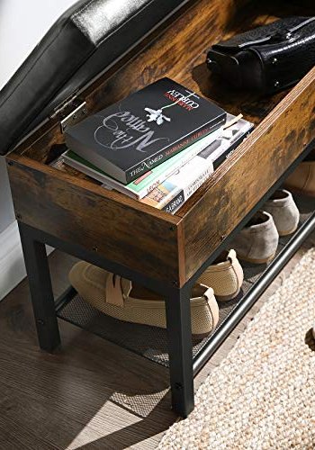 VASAGLE benk, med pute, 1 rom, 1 nettinghylle - svart kunstskinn, brun sponplate og svart stl (70x30)