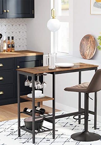 VASAGLE barbord, m. vinglassholder, flaskehyller, hylle - rustikk brun sponplate og sort stl (110x40)
