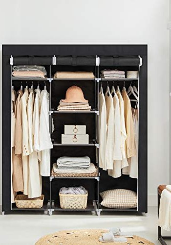 SONGMICS garderobe, sammenleggbar, m. 2 henger og hyller - sort lerret og stl