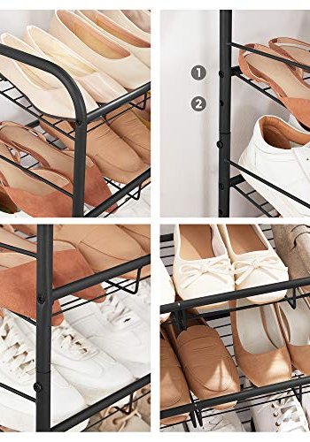 SONGMICS Schuhregal, mit 4 Ablagen, für 16 Paar Schuhe – schwarzer Stahl