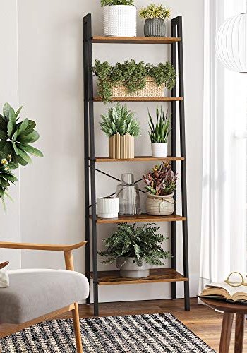 VASAGLE stigestativ, m. 5 hyller - brun sponplate og sort stl