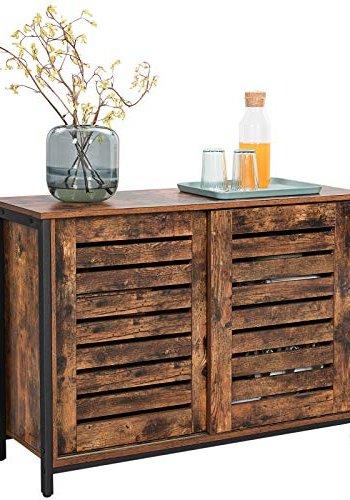 VASAGLE skjenk, m. 2 spaltedrer og 2 hyller - rustikk brun sponplate og sort stl