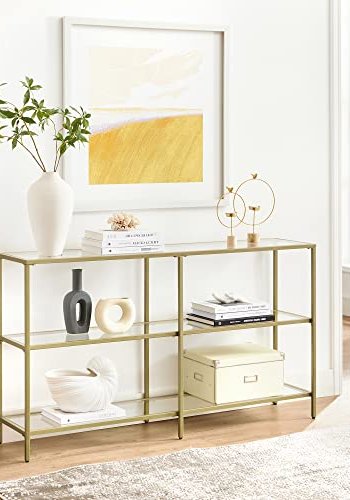 VASAGLE konsollbord, m. 2 hyller - herdet glass og gullstl (130x30)