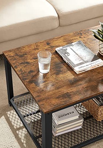 VASAGLE salongbord, m. 1 hylle, rektangulr - rustikk brun sponplate og sort stl (60,2x106,2)