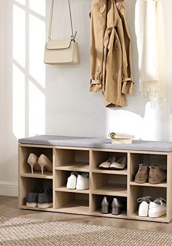 VASAGLE skobnk, skohylla, frvaringsskp, 10 fack, med kudde, fr hall, 104 x 30 x 48 cm, ekfrg LHS10NL