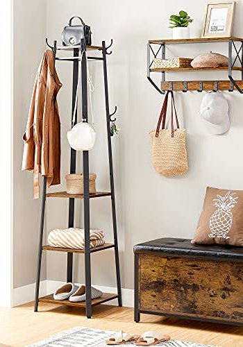 VASAGLE Sideboard mit Haken und 3 Ablagen – braune Spanplatte und schwarzer Stahl