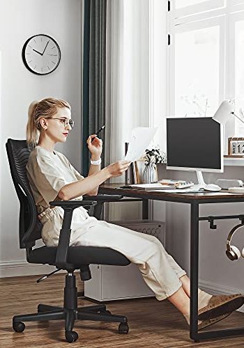 SONGMICS kontorstol, svingbar, vippefunksjon, justerbar korsryggsttte, armlener - mesh og svart polyester