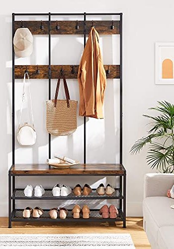 VASAGLE inngangsarrangement, m. 12 kroker, 3 hyller - brun sponplate og sort stl