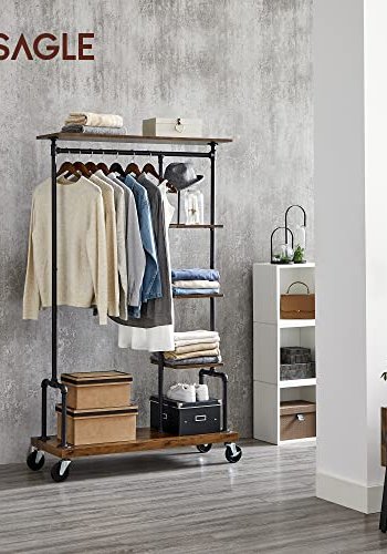 VASAGLE klesstativ, m. 5 hyller og hjul - brun MDF og sort stl