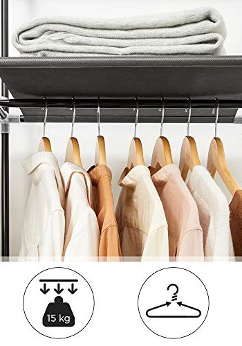 SONGMICS garderobe, sammenleggbar, m. 2 henger og hyller - sort lerret og stl