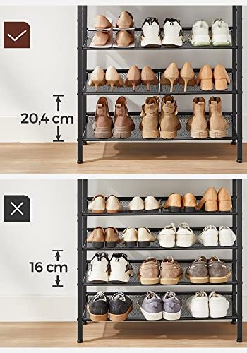 VASAGLE skohylle, m. 4 mesh hyller - rustikk brun sponplate og sort stl