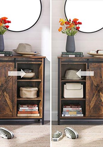 VASAGLE Sideboard, mit 1 Schiebetür und 2 verstellbaren Einlegeböden – rustikale braune Spanplatte und schwarzer Stahl