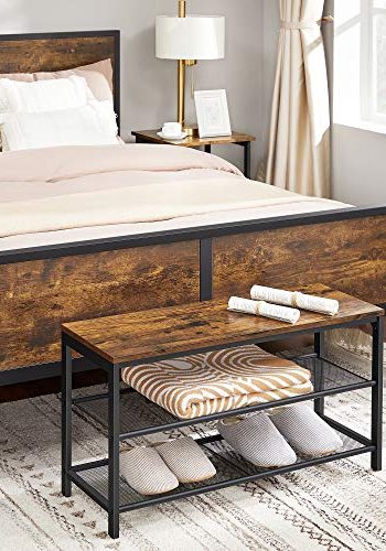 VASAGLE skohylle, m. 2 nettinghyller - brun sponplate og sort stl