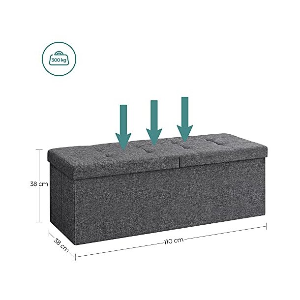 SONGMICS bnk, sammenklappelig, m. klaplg - mrkegr imiteret linned (110x38)