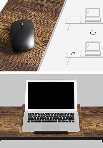 SONGMICS Brbart skrivebord ved sengen, justerbar vippetopp, sammenleggbare ben, skuff - mrk brun bambus